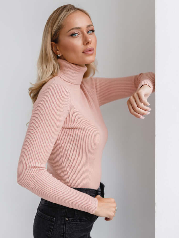 Women's Ribbed Knitted Turtleneck Sweater