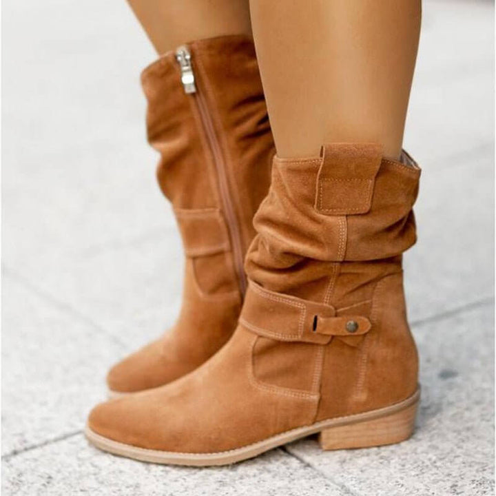 Women's Faux Leather Ankle Boots with Low Heel