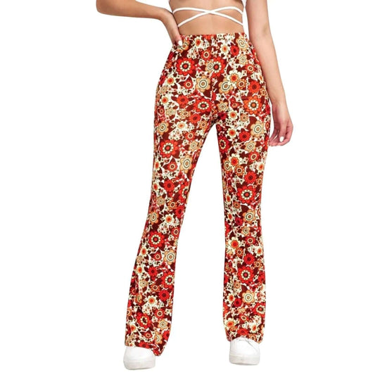 Women's Flared Trousers - Floral Print