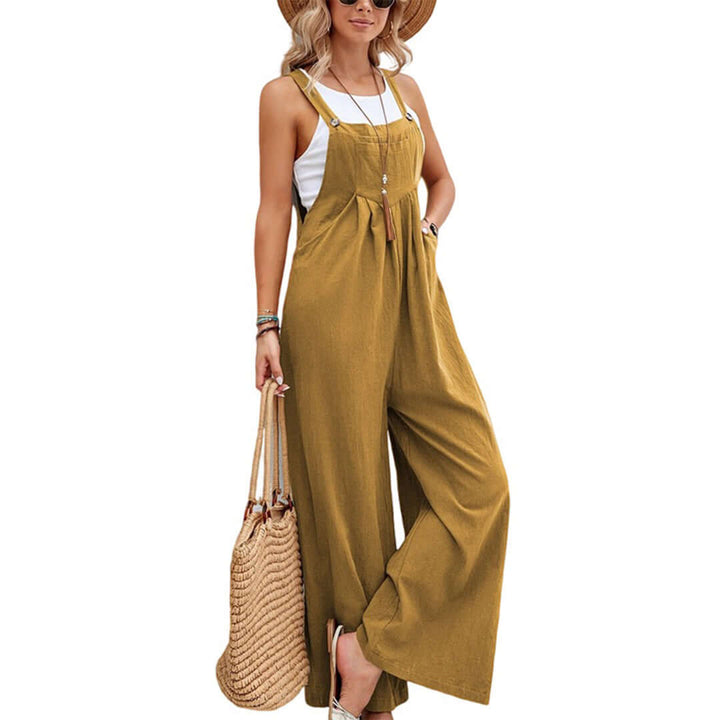Lightweight Linen-Cotton Sleeveless Wide-Leg Jumpsuit