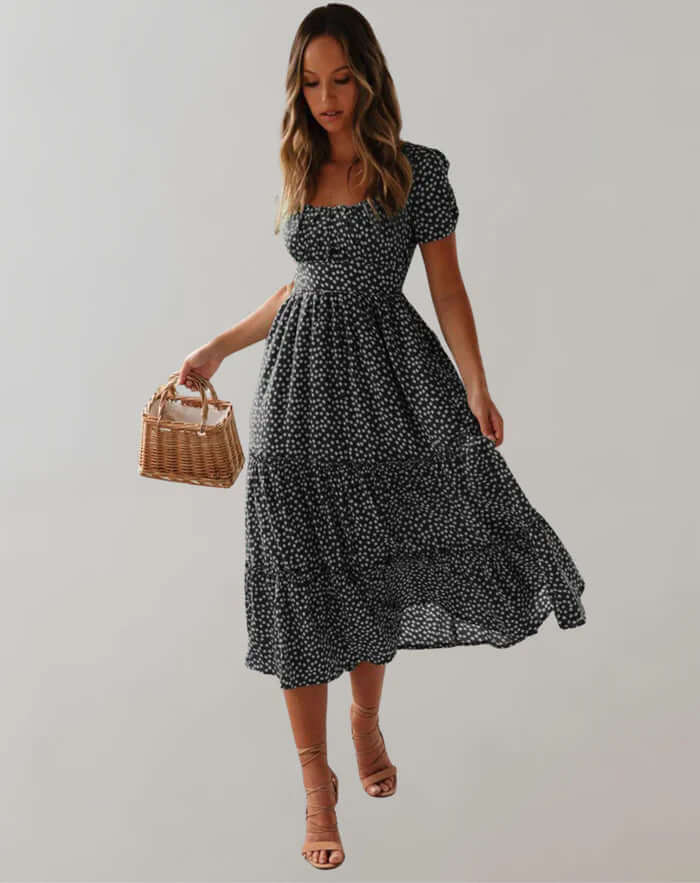 Floral Print Square Neck Summer Dress