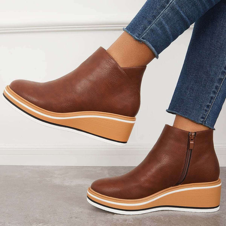 Women's Platform Ankle Boots with Zip