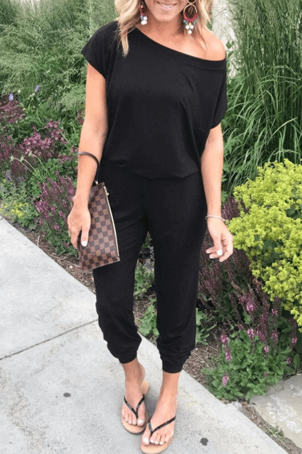 Women's Casual Loose Asymmetric Neck Jumpsuit
