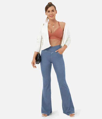 Women's High-Waisted Elasticated Flared Jeans