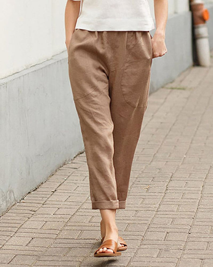 Women's Cropped Casual Pants with Pockets