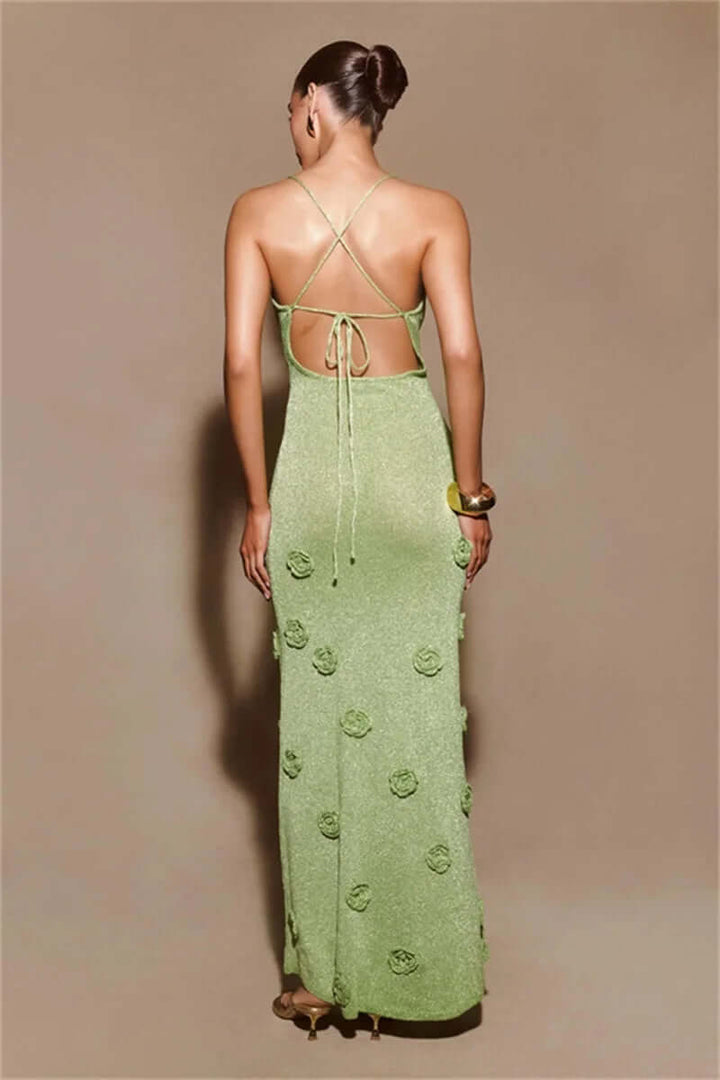 Women's Floral Embellished V-Neck Evening Gown