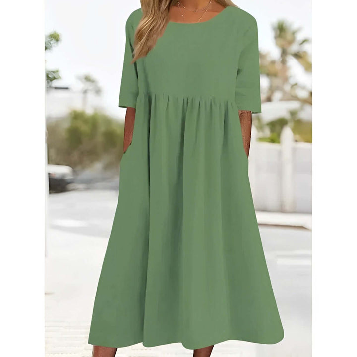 Cotton Linen Pleated Midi Dress