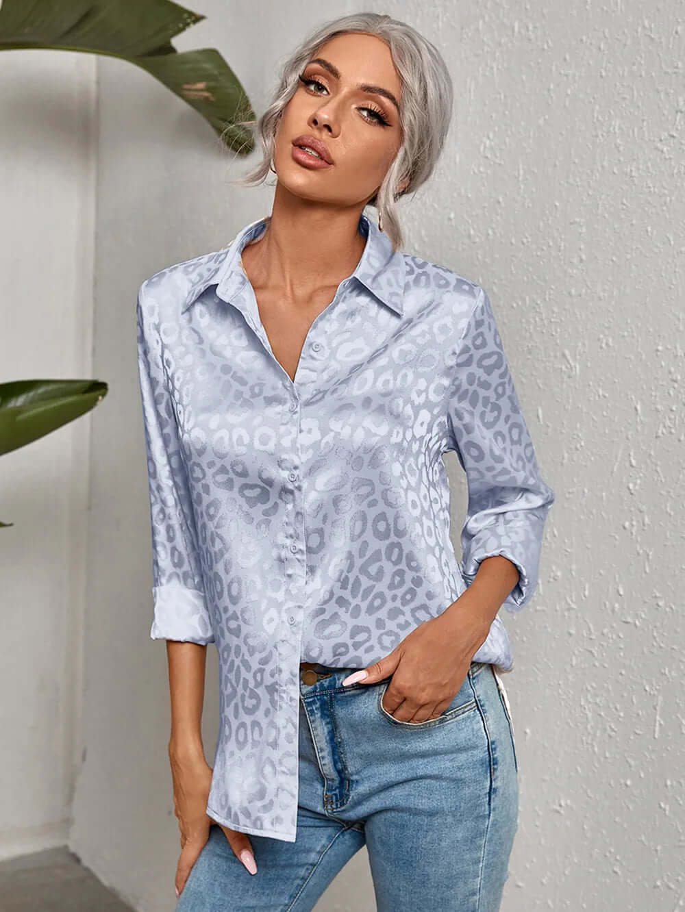 Women's Leopard Print Jacquard Blouse
