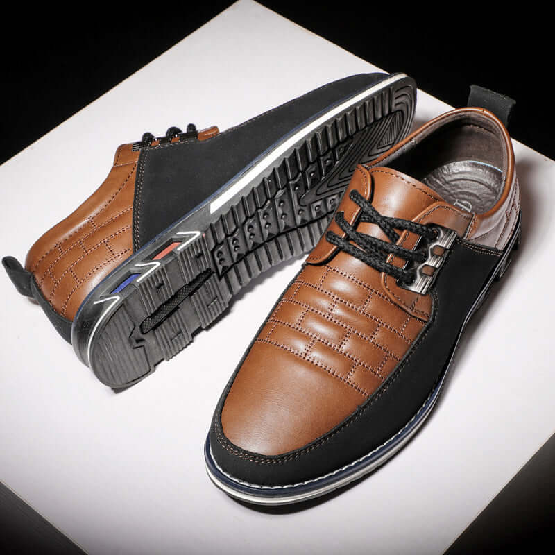 Men's Leather Checked Lace-Up Shoes
