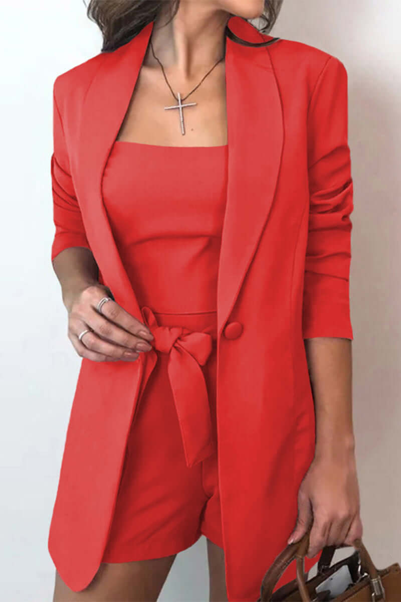 Women's 3-Piece Set with Bow Tie & Turn-Up Collar