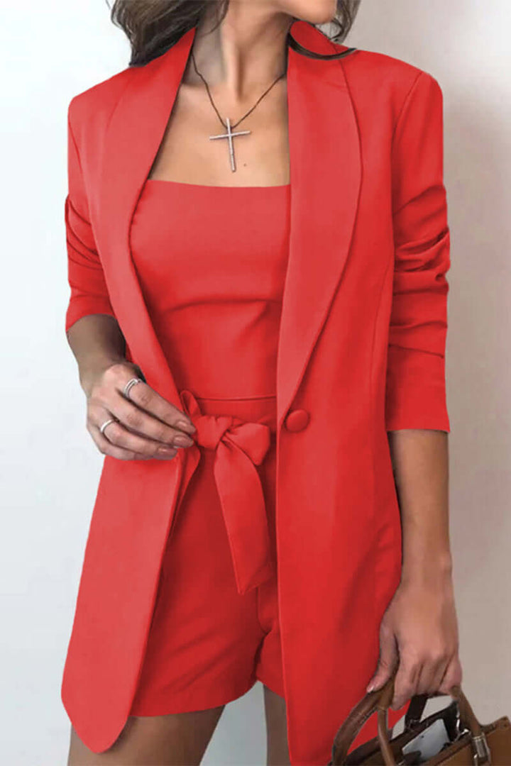 Women's 3-Piece Set with Bow Tie & Turn-Up Collar