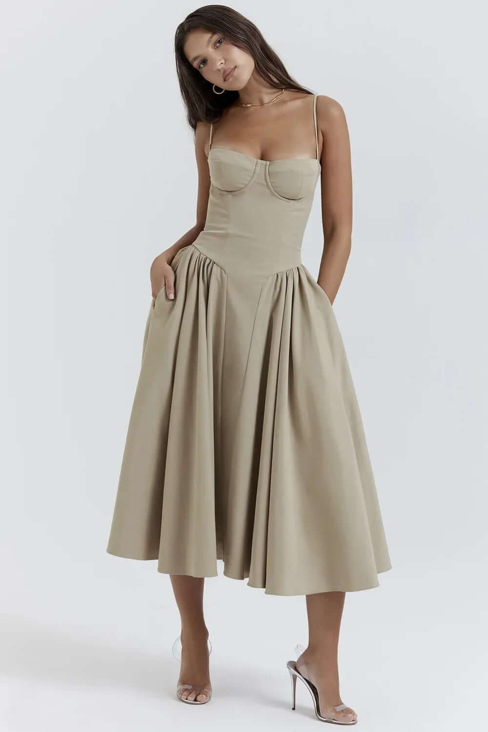 Women's Sleeveless Corset Fit Midi Dress