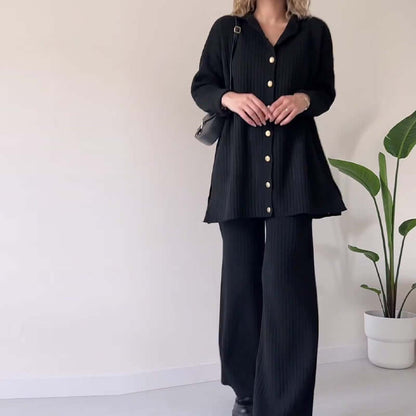 Women's Ribbed Knit Cardigan & Pants Set