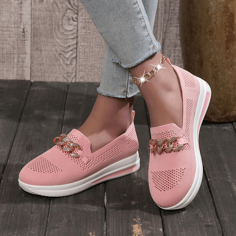 Women's Breathable Mesh Slip-On Sneakers with Chain Detail
