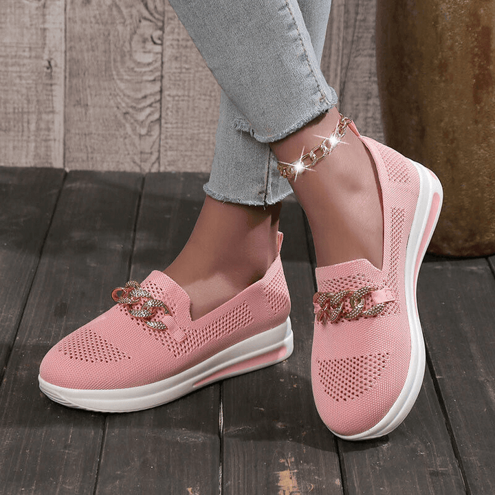 Women's Breathable Mesh Slip-On Sneakers with Chain Detail