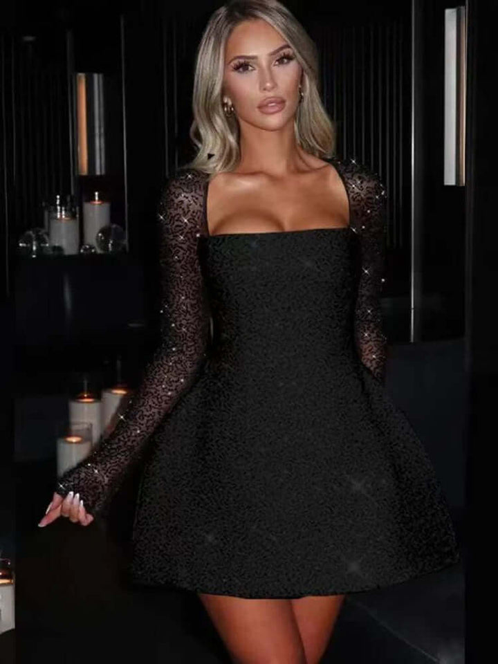 Sequin Bodycon Mini Dress - Women's Long Sleeve Partywear