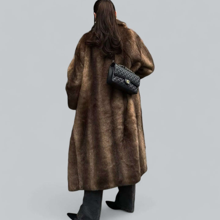 Elegant Faux Fur Long Trench Coat