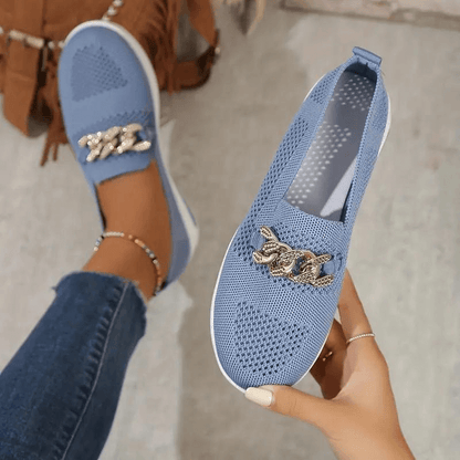 Women's Breathable Mesh Slip-On Sneakers with Chain Detail