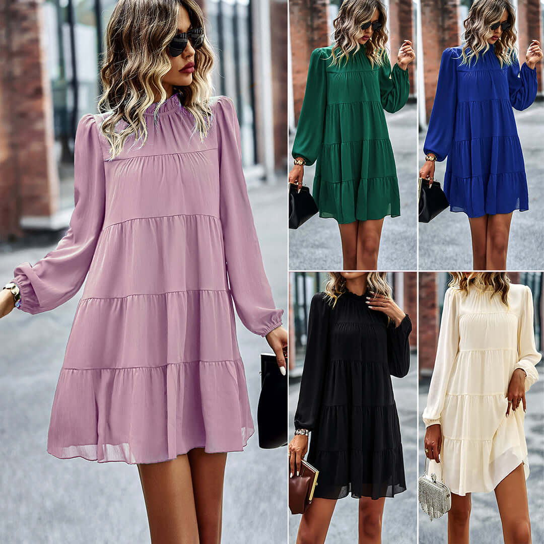 Tiered Ruffle Collar Dress - Modern
