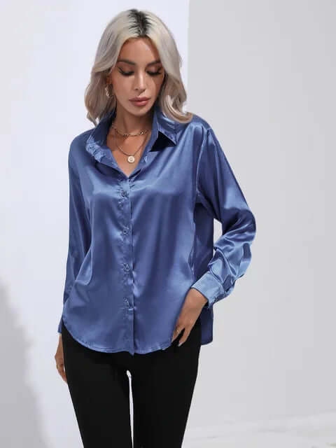 Women's Satin Loose Fit Long Sleeve Blouse