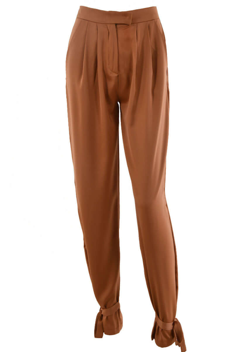 Women's High-Waisted Tapered Trousers with Ankle Tie