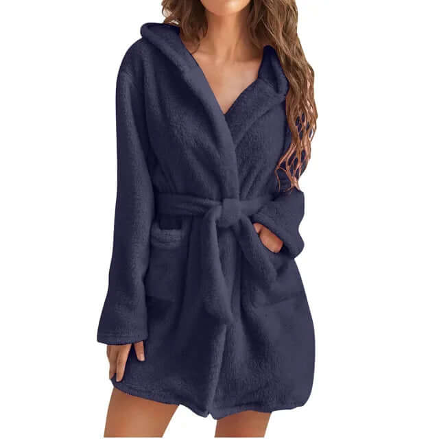 Women's Fluffy Hooded Knee-Length Bathrobe