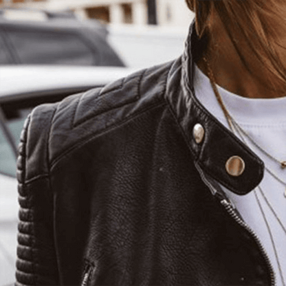 Women's Slim Fit Stand Collar PU Jacket