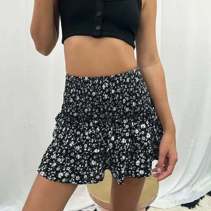 Women's Bohemian Mini Skirt with Smocked Waist