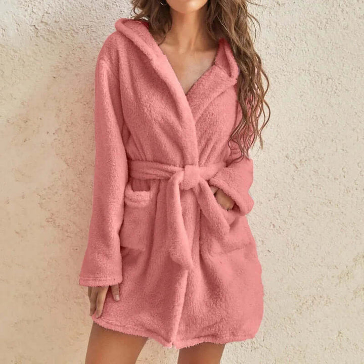 Women's Fluffy Hooded Knee-Length Bathrobe