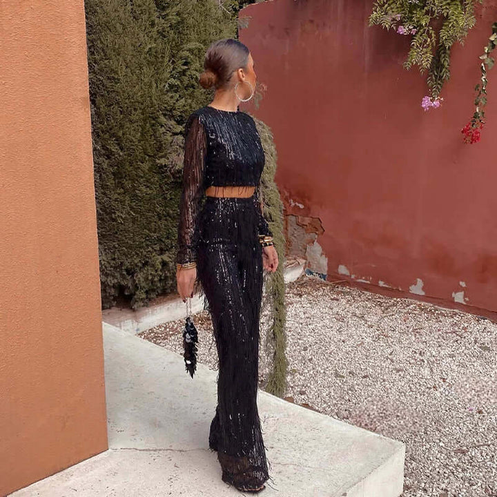 Women's Sequin Crop Top & Trousers Set