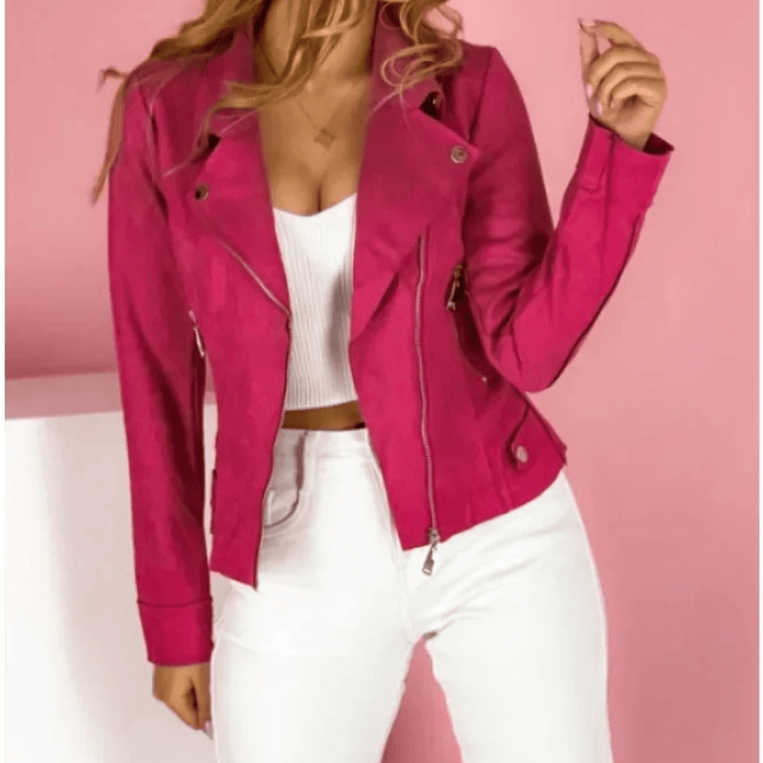 Women's Leather Jacket with Classic Collar