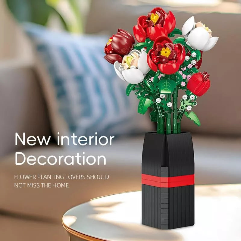 "DIY Rose Bouquet Building Set, 761-piece, lifelike roses, customizable floral arrangement, engaging for all ages."