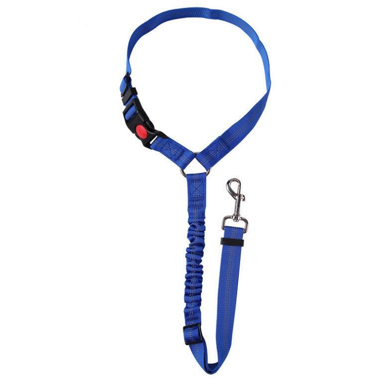 Dog car safety belt, adjustable with 360-degree swivel clip, black color, fits all car types, ensures pet comfort and securit