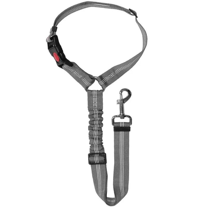 Dog car safety belt, adjustable with 360-degree swivel clip, black color, fits all car types, ensures pet comfort and securit