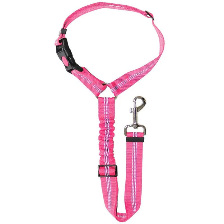 Dog car safety belt, adjustable with 360-degree swivel clip, black color, fits all car types, ensures pet comfort and securit