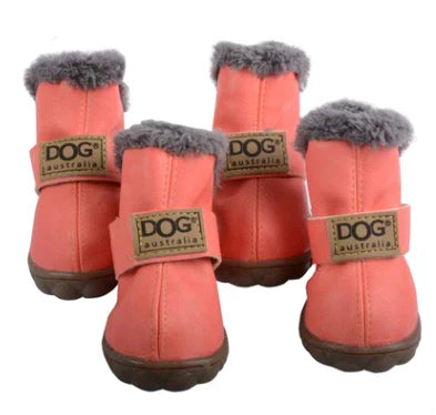 "Dog Winter Snow Boots - Warm non-slip boots with plush lining, colorful options, secure fit, ideal for icy winter walks."