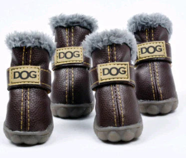 "Dog Winter Snow Boots - Warm non-slip boots with plush lining, colorful options, secure fit, ideal for icy winter walks."
