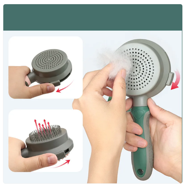 Double-sided cat grooming brush with soft, gentle bristles for long and medium fur; ergonomic handle for easy pet care.