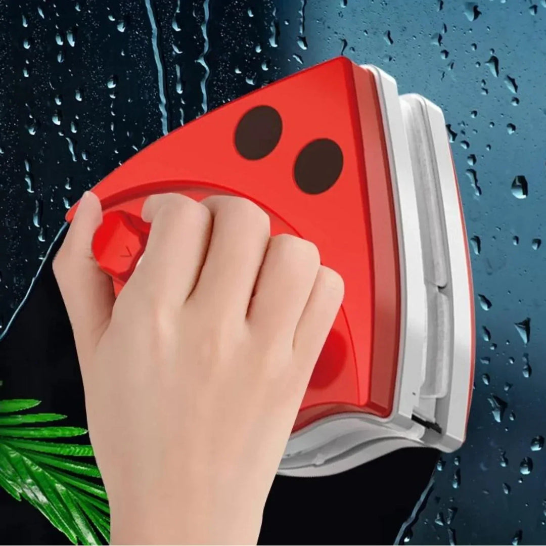 "Dual-sided magnetic window cleaner, blue and white with ergonomic grip, designed for streak-free glass cleaning, indoors and