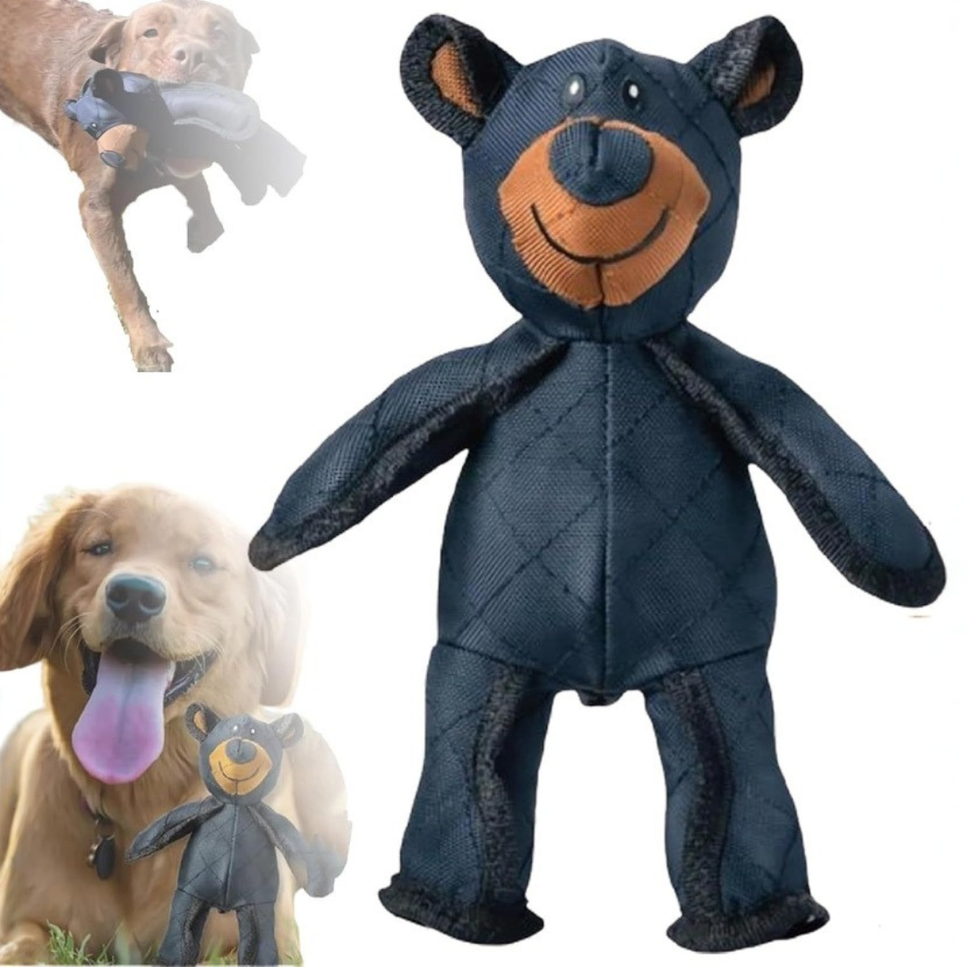"Durable plush dog teddy in soft beige fabric, ideal for pet playtime and comfort. Perfect for chewing and cuddling."