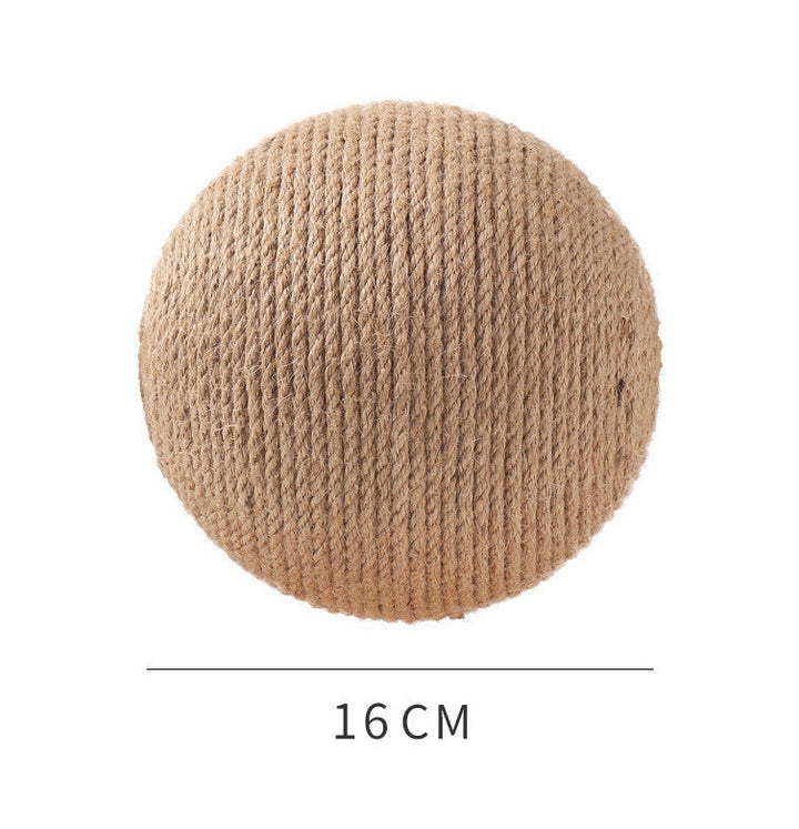 "Durable sisal cat scratching ball, robust design, fits home decor, prevents furniture damage, promotes healthy play."