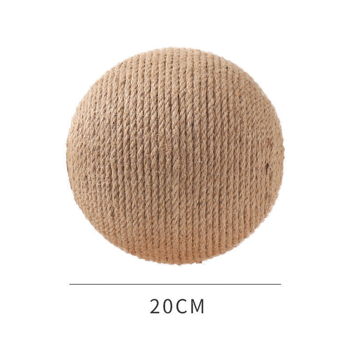 "Durable sisal cat scratching ball, robust design, fits home decor, prevents furniture damage, promotes healthy play."