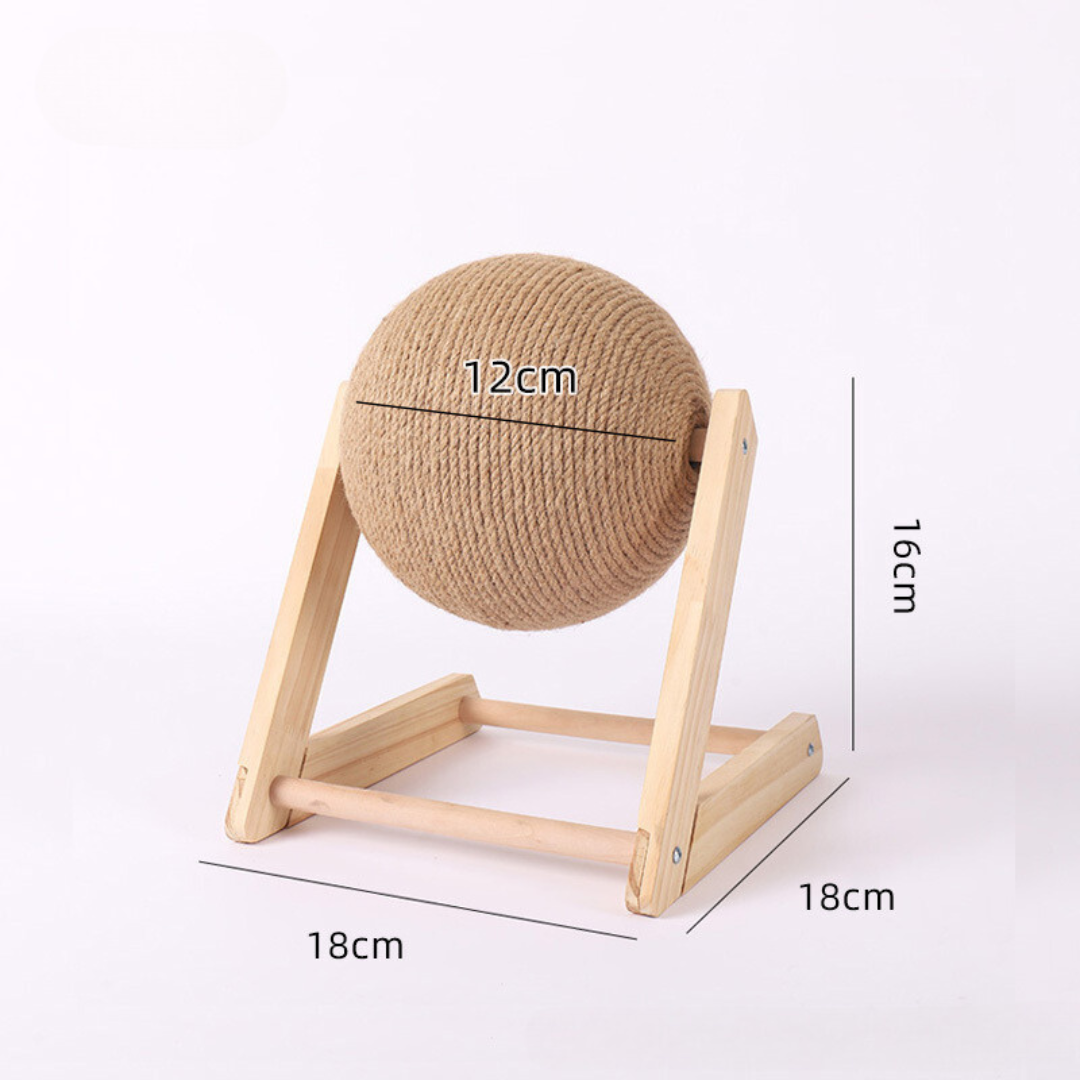 "Durable sisal cat scratching ball, robust design, fits home decor, prevents furniture damage, promotes healthy play."