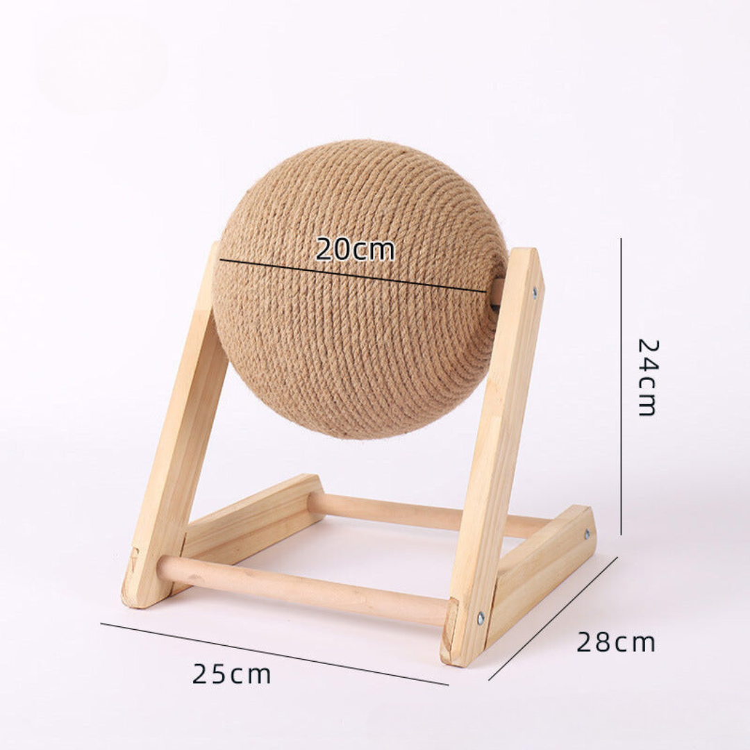 "Durable sisal cat scratching ball, robust design, fits home decor, prevents furniture damage, promotes healthy play."
