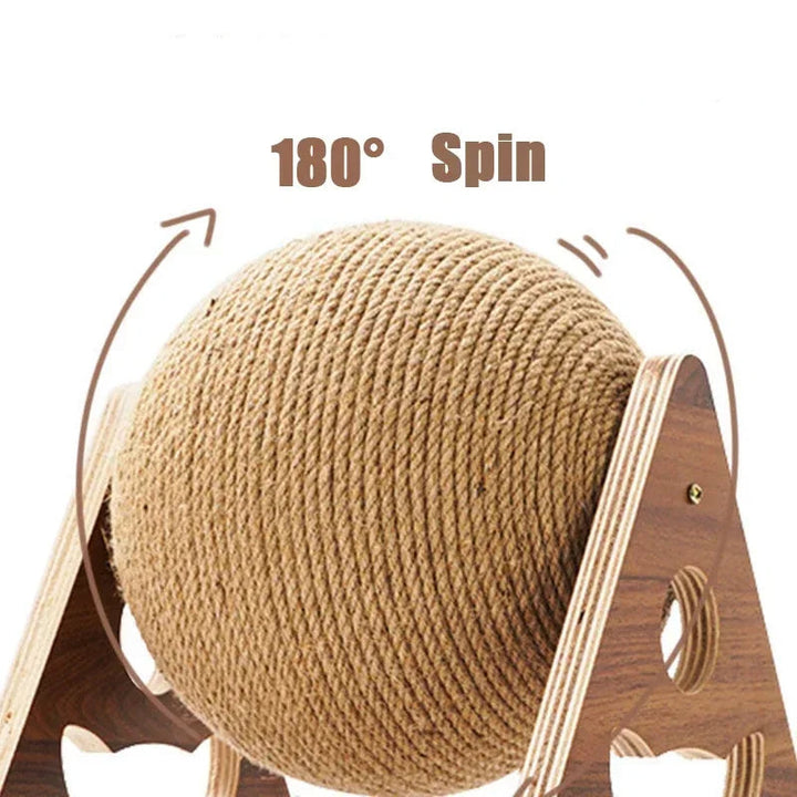 "Durable sisal cat scratching ball, robust design, fits home decor, prevents furniture damage, promotes healthy play."