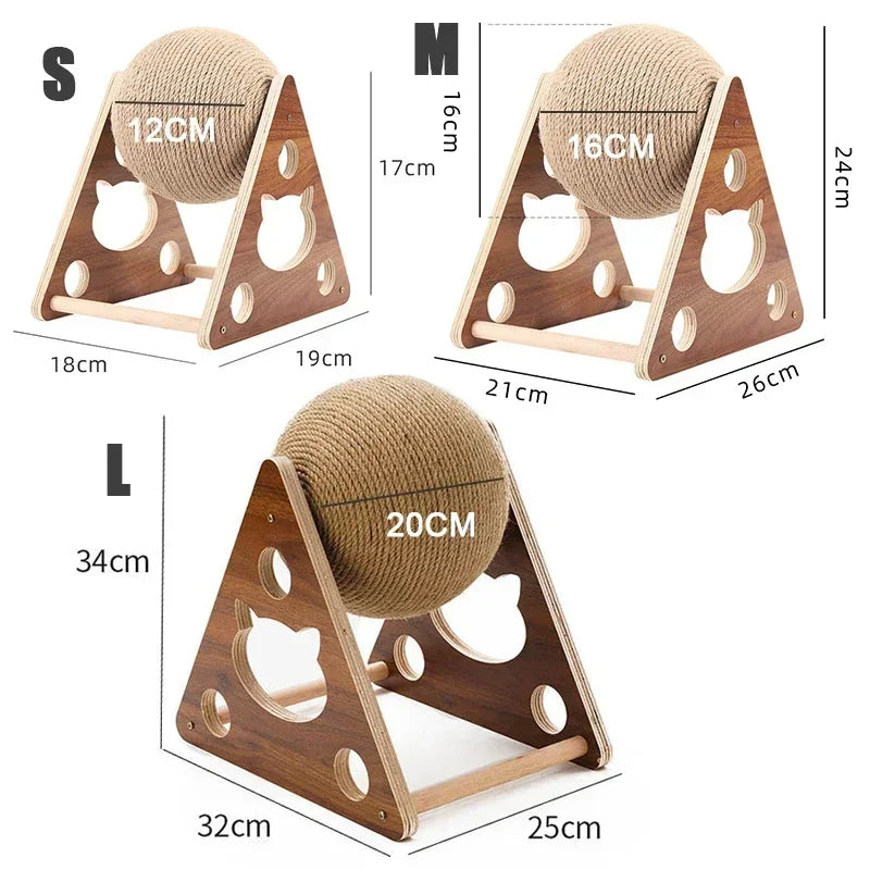 "Durable sisal cat scratching ball, robust design, fits home decor, prevents furniture damage, promotes healthy play."
