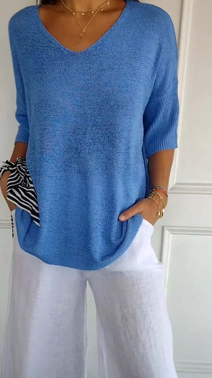 Women's Loose V-Neck Knitted Top