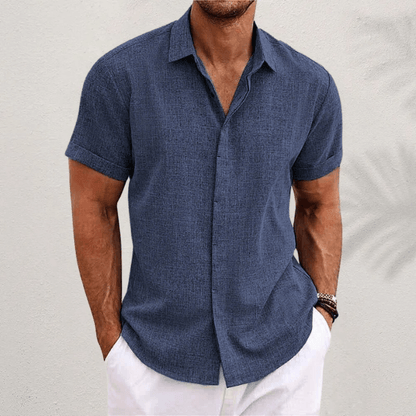 Men's Short-Sleeved Cotton Linen Shirt