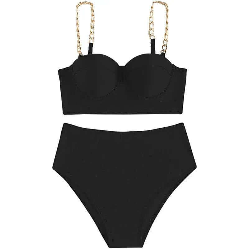 Padded Chain Strap High-Waisted Bikini Set