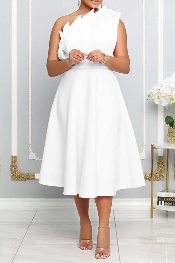 Women's One-Shoulder Romantic Flare Dress